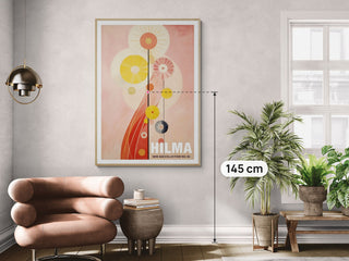 Hilma print in an oak 70x100 frame hung with its centre 145 cm above the floor, measured with a line from the frame centre to the floor