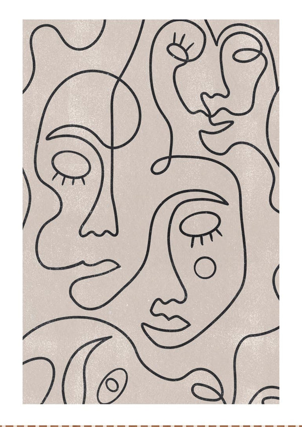 Minimalist line art poster featuring abstract faces on a neutral background, perfect for modern home decor.