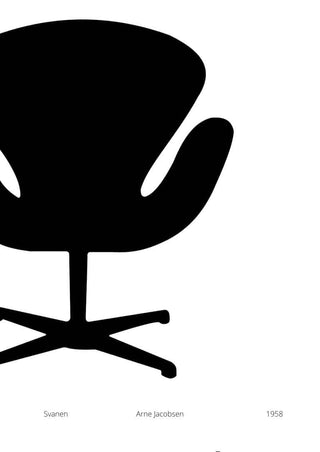Minimalist poster of Arne Jacobsen's Swan chair in black silhouette, ideal wall art for the living room.