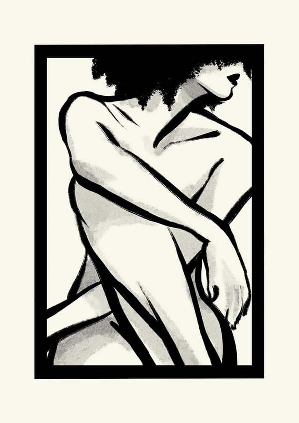 Minimalist line art of a woman's silhouette with abstract shading, featured on the Shape of a Woman poster.
