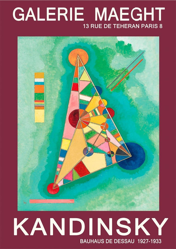 Abstract triangular artwork by Wassily Kandinsky on a Gallerie Maeght exhibition poster with bold text.