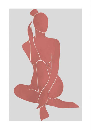 Minimalist red abstract illustration of a seated figure on a light gray background for Abstractions in Red Plakat.