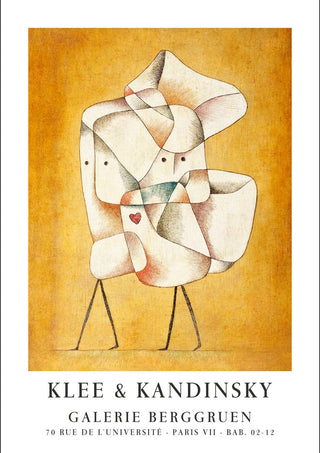 Abstract figures by Klee & Kandinsky on a tan background, text below for an exhibition at Galerie Berggruen.
