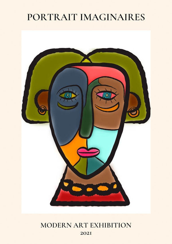 Abstract colorful portrait illustration featured on the Portrait Imaginaires Colors Plakat product page.
