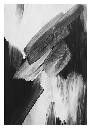 Abstract Strokes Black Plakat featuring bold black and white brush strokes on a white background.