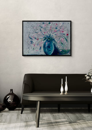 Pink Blossoms in a Blue Vase - Marina Agre
