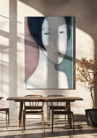 A Child by Designus hanging above a wooden dining table in warm sunlight