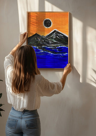 Overshadow by Fábio Diniz Art being hung on a sunlit wall