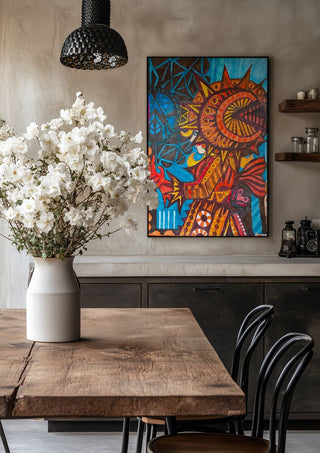 Welcome by ALEX in a black frame above a rustic table with white flowers