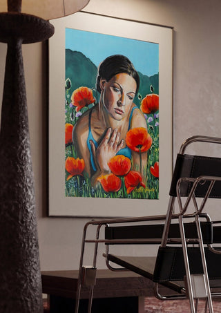 A Moment of Stillness by Nella Hajdu framed in a dim room beside a tubular steel chair
