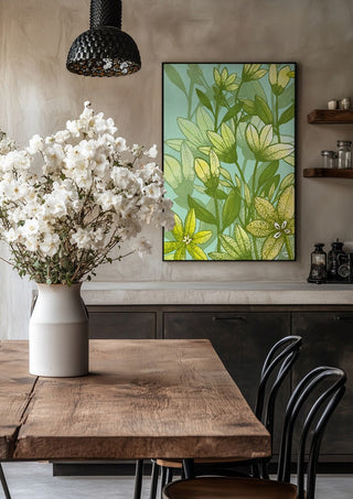 Buttercups in spring by Creationsbyeditabrus in a black frame above a rustic table with white flowers