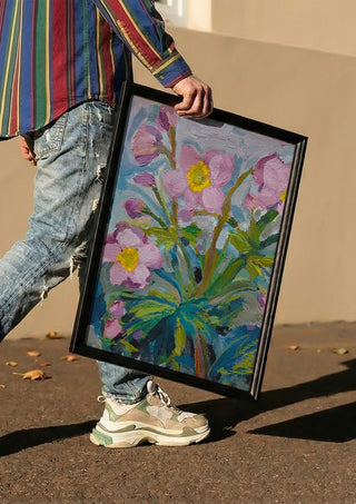 Japanese Anemone by DNF carried in a black frame along a sunny street