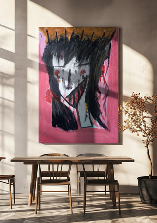 Onschuldig Wezen - Innocent Creature by Mizo hanging above a wooden dining table in warm sunlight