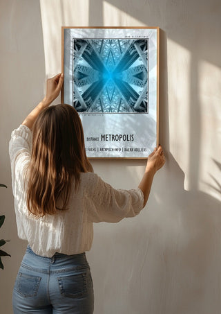 Distance Metropolis - Mirror Signal by Amadeus Fuchs being hung on a sunlit wall