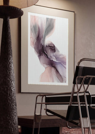 Spring Melody by Anna Dormir framed in a dim room beside a tubular steel chair