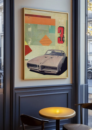GTO 3 by Kareem Rizk in an oak frame on a panelled cafe wall
