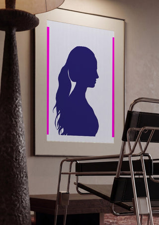 Femininity by Tonia framed in a dim room beside a tubular steel chair
