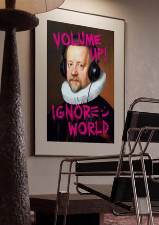 Volume Up by Dikhotomy framed in a dim room beside a tubular steel chair
