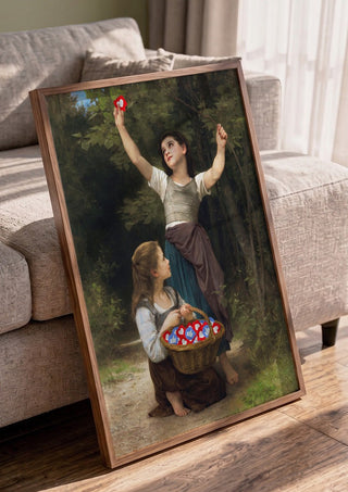 Picking Up Likes by Dikhotomy in a walnut frame leaning against a grey sofa