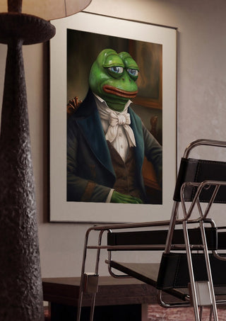 Sir Pepe by Dikhotomy framed in a dim room beside a tubular steel chair