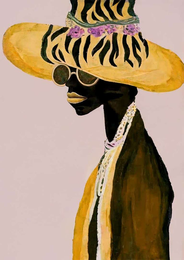Stylized portrait of a person in a wide hat, sunglasses, and pearls from Angel Of Me by David Wolf.