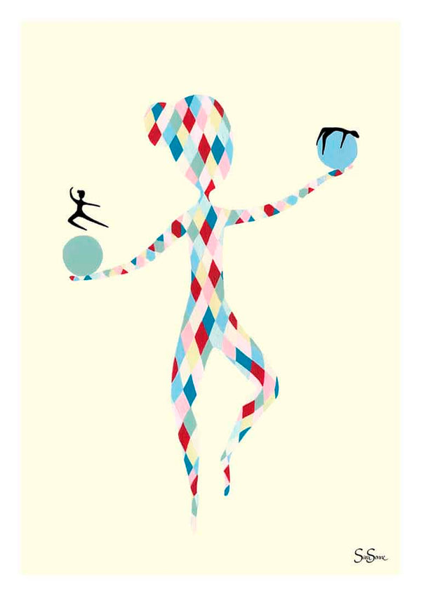 Colorful geometric figure balancing orbs, representing harmony, for Sara Sonne - Balance of Life product page.