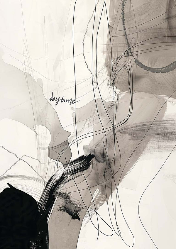 Abstract black and gray lines with "daytime" text, featured artwork for Fragments of Time product page.