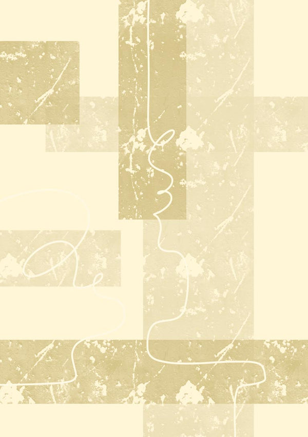 Abstract beige and cream geometric artwork with textured rectangles and thin white lines, titled Fragment Path II - Yuli.