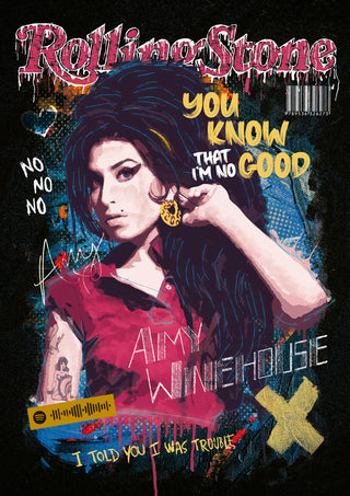 Artwork of Amy Winehouse on a graffiti-style Rolling Stone cover, featured on the Amy - Ricardo Noble product page.