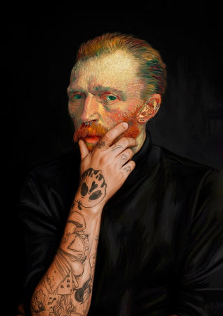 Van Ink Gogh by Dikhotomy — tattooed and pierced portrait of Vincent van Gogh on black
