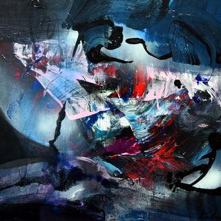 The Wonderful Morning Dreams of Alice (44) by Ovidiu Kloska - teal and black abstract swirling around a pale hollow with red streaks