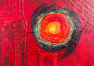 Intense passion by Jenyliza Kleemeyer - orange and yellow spiral in a thick textured red surface