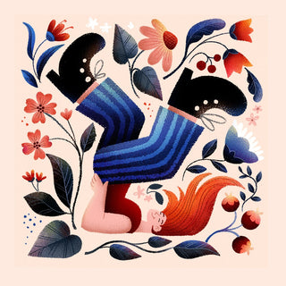 Upside down by Justyna - figure upside down in striped trousers and black boots among flowers
