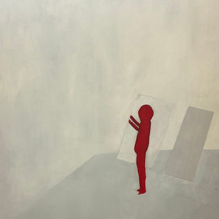 Breaking out by Nectarios Livisianos - small red figure pushing a translucent pane