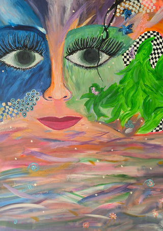 Face Above Pastel Waters by Camilla Sabrina - blue and green face above pastel strokes