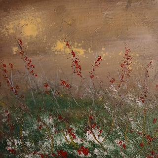 Winter Berries by luco art - red berries on thin stems against a brown sky
