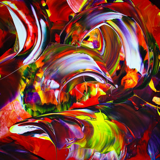 Abstract in perfection by Walter Zettl - sweeping glossy curves of red, violet, white and lime green paint