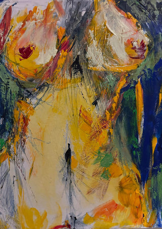 Torso in Yellow by René J - close-cropped torso in thick yellow and cream with green and blue along the edges