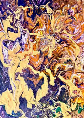 Cream and Amethyst by Da Winters - cream coils marbling through purple, rust and dark blue