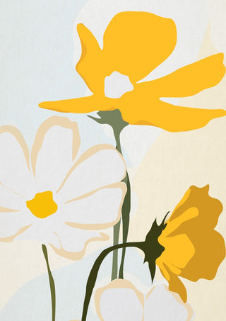 Yellow Flowers by ThingDesign - yellow and white blooms on a pale blue and cream ground