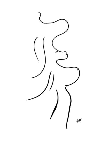 I am move by FridaRit - a woman's profile and flowing hair drawn in one unbroken black line on white