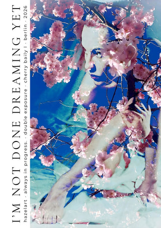 cherry baily by hazelart - a figure among pink cherry blossoms in vivid cobalt blue