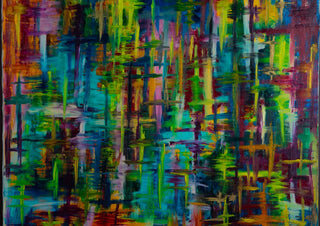 Colour Curtain by ullimcart - vertical acrylic strokes in turquoise, magenta and acid green