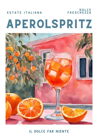 Estate Italiana by Ohkimiko - an Aperol Spritz with oranges against a pink Italian wall in watercolour