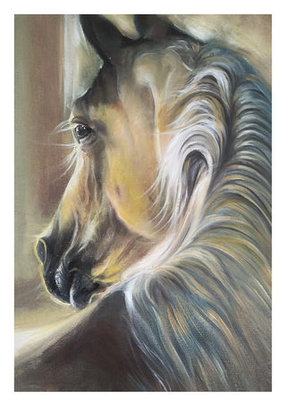 Day by Mariia Nikolina - a pale horse with a long cream and grey mane