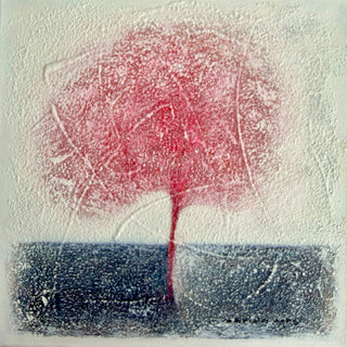 Red Tree by Marina Agre - a crimson tree crown on a thin red trunk above a dark navy band