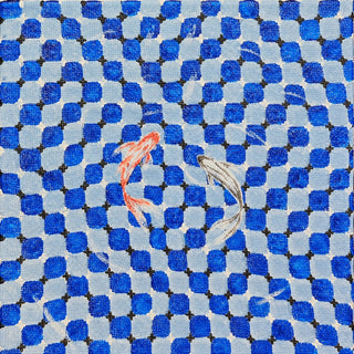 Pool by Zhan Snow - two koi swimming over a warping blue and grey checkerboard of pool tiles