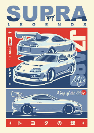 Toyota Supra MK4 by Kaminarirace - three views of the MK4 Supra on red and cream panels