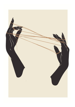 Unclear plans by Nari - two black hands playing cat's cradle with fine terracotta string