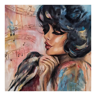Sound of Hope by Elisa Kay - a dark-haired woman with a small bird on her hand against handwritten sheet music